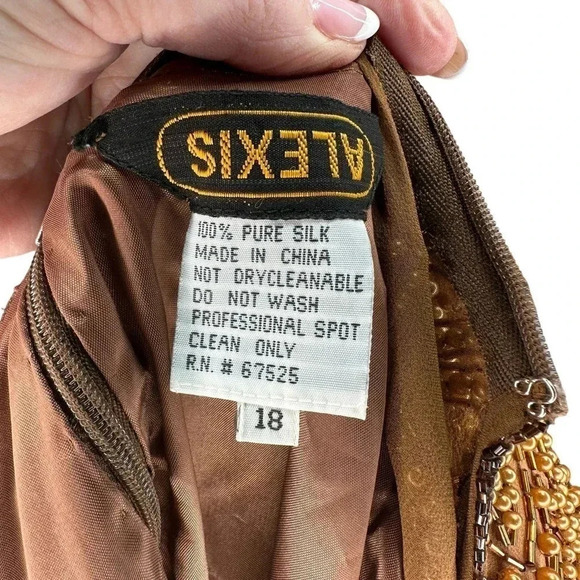 Alexis Womens 18 Elegant brown long sleeve silk beaded upper formal dress‎ NEW - Picture 8 of 10